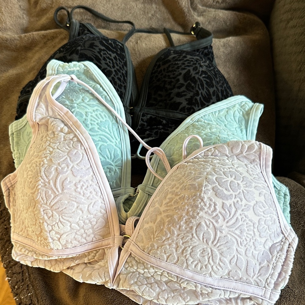 Victoria's Secret Floral Lace Bralette Set - Black, Mint, Lavender